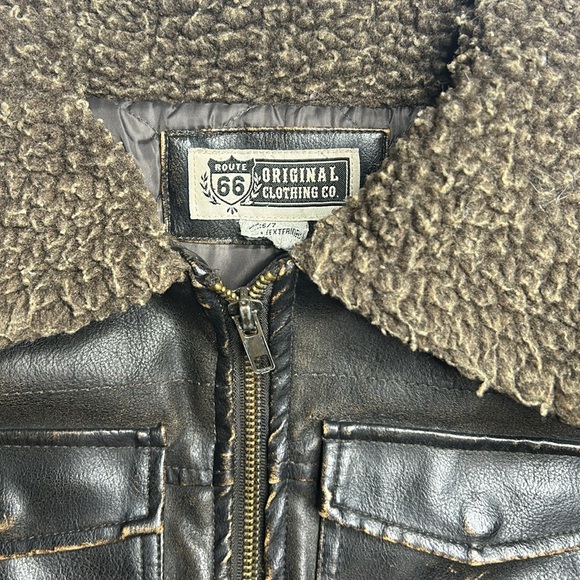 Kids Vintage Route 66 Original Clothing Co. Leather Jacket With Sherpa Collar - Picture 5 of 10